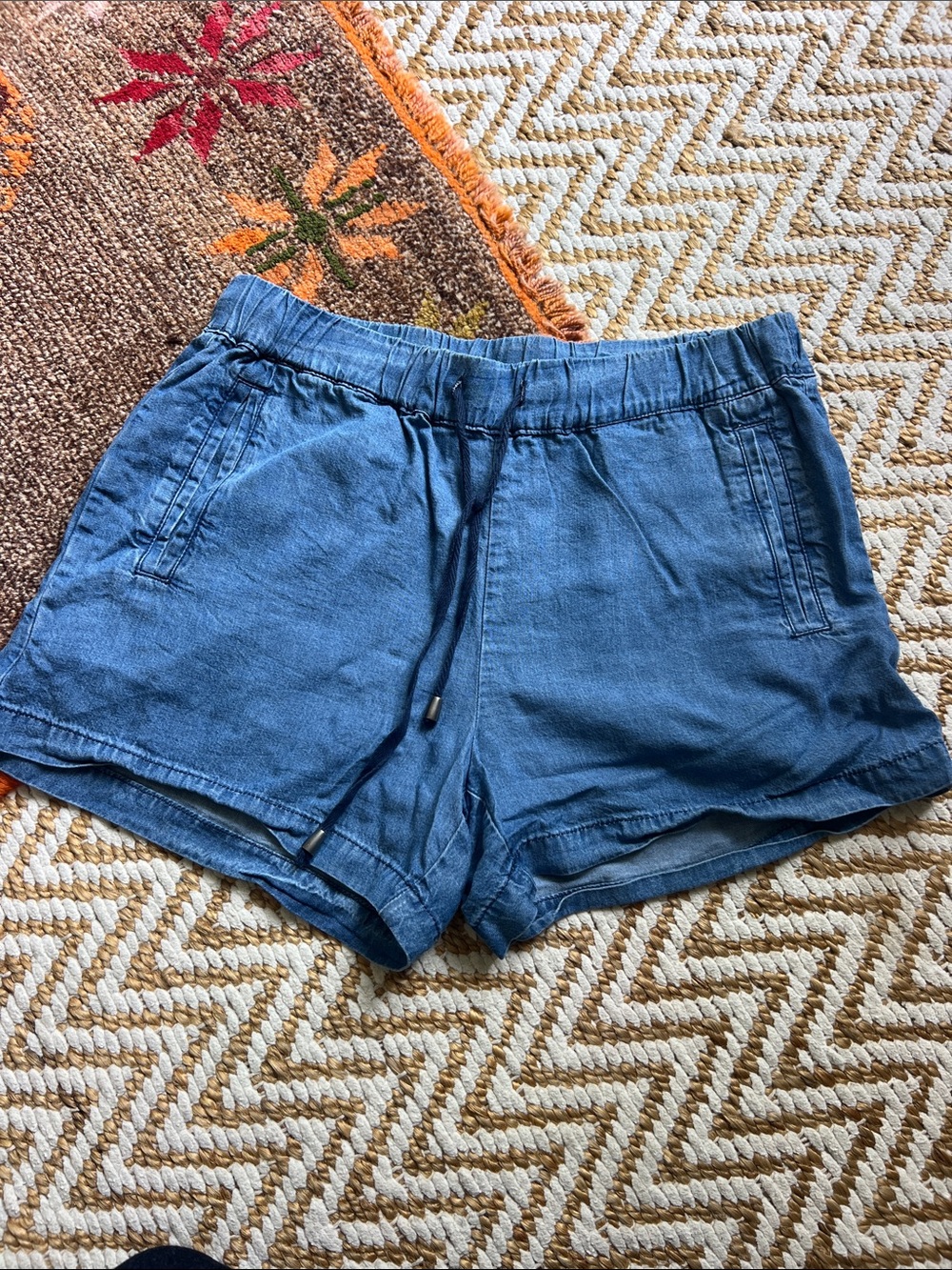 Splendid Chambray Blue High-Waist Drawstring Shorts